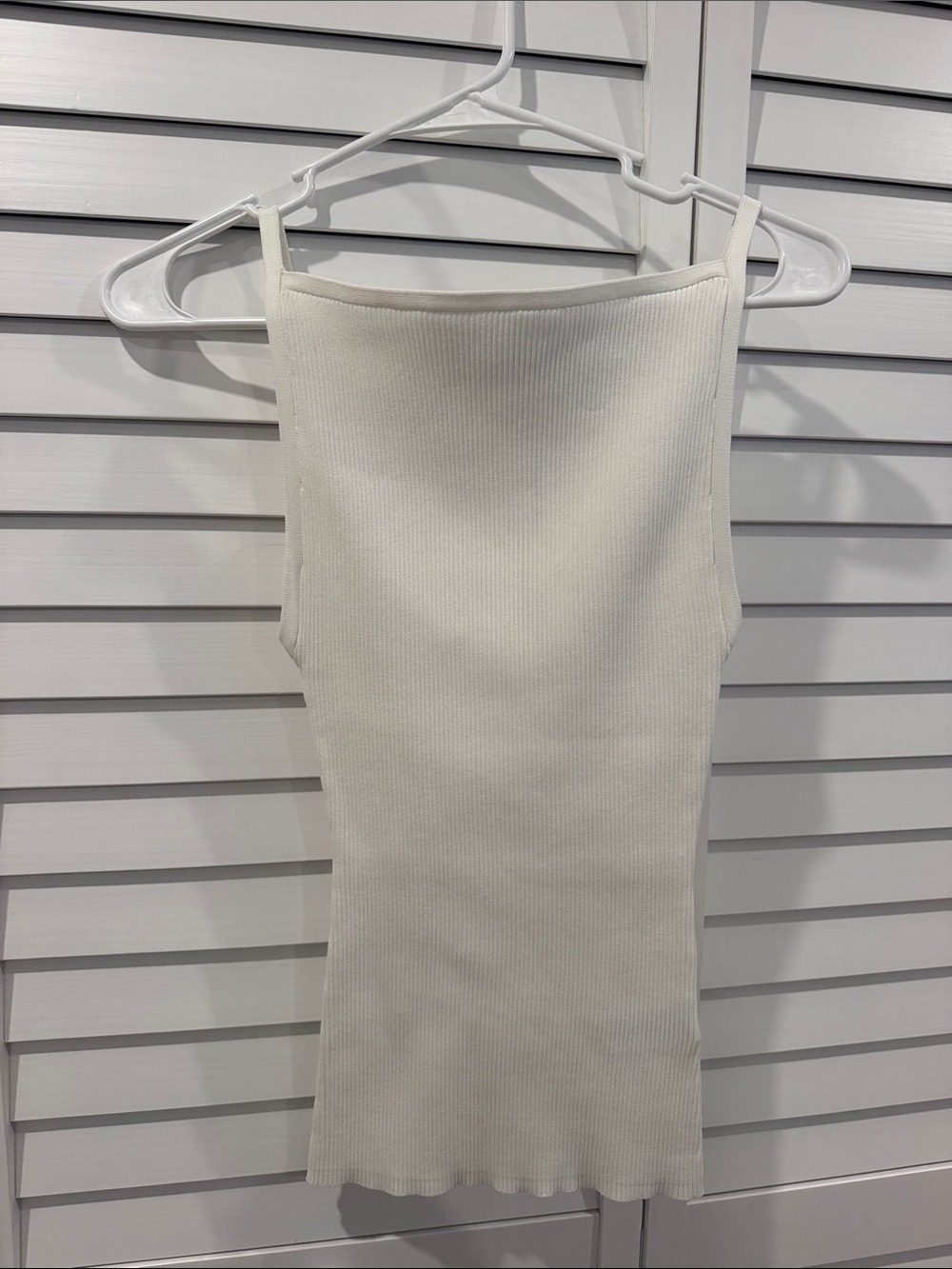 Zara White Ribbed Square-Neck Tank